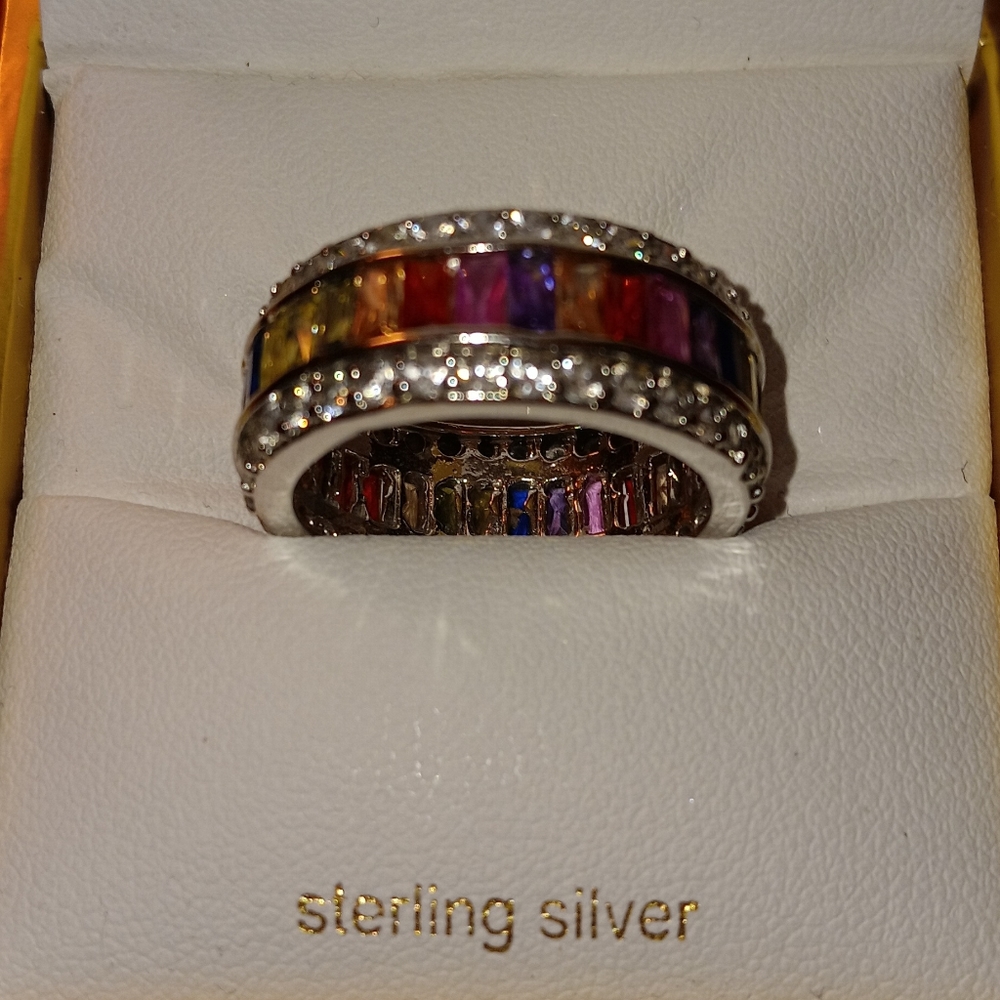 Infinite band, multicolored stones, size 6